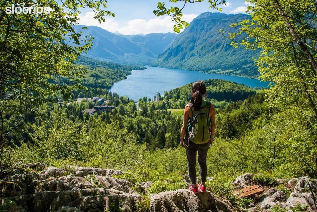 Walking to the best view at Lake Bohinj, Slovenia