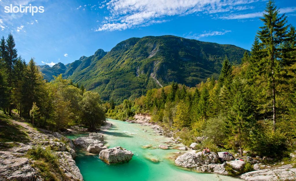 The turquoise color of Soca river in Julian Alps, Slovenia