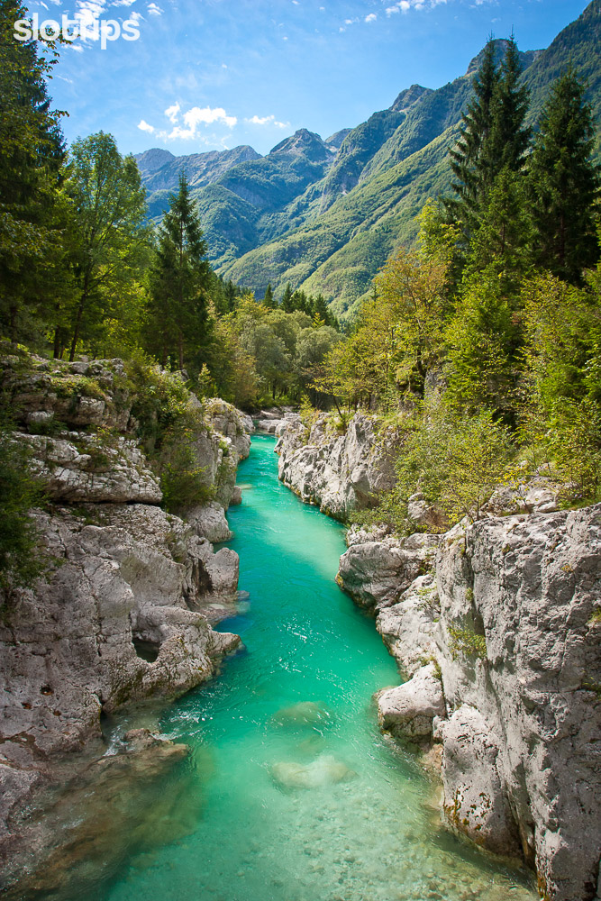 The turquoise color of Soca river in Julian Alps, Slovenia