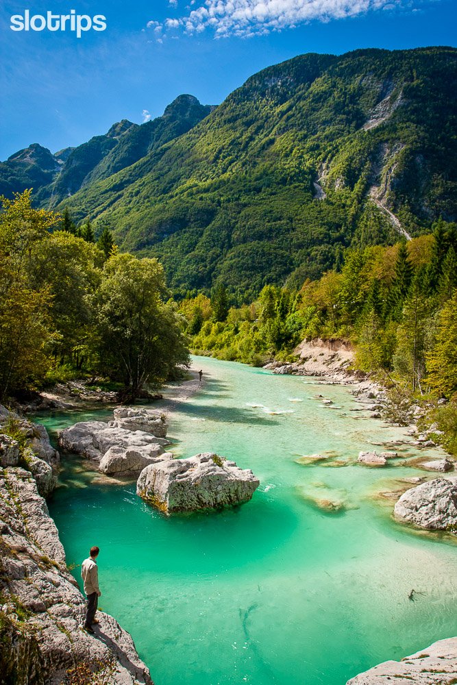 The turquoise color of Soca river in Julian Alps, Slovenia