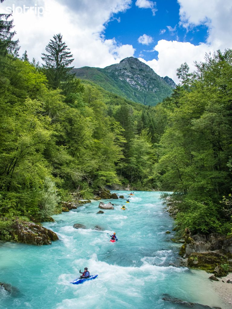 Kayakers on the Soca river in Slovenia