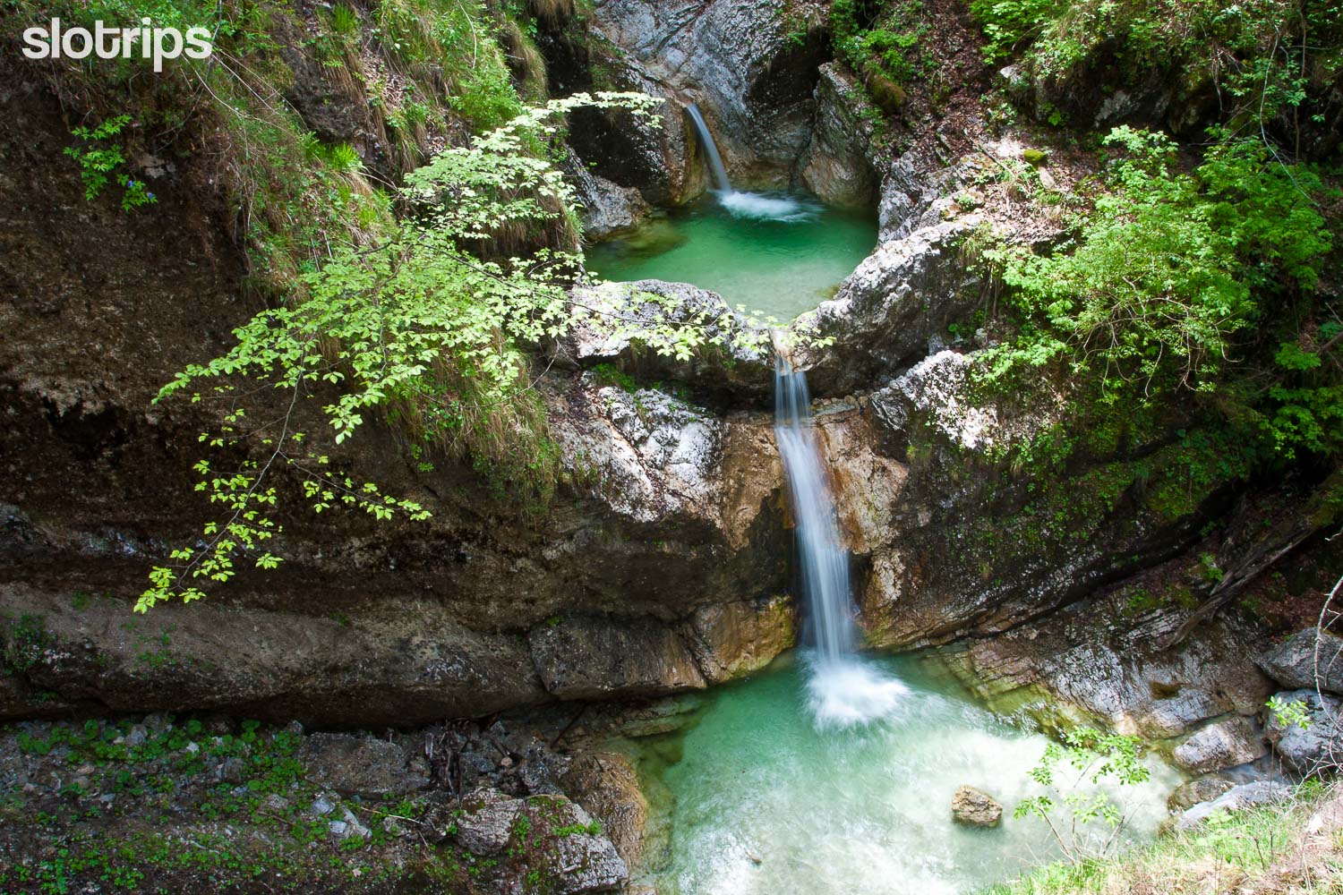 Waterfall in Fratarica canyon in the Soca valley, Slovenia