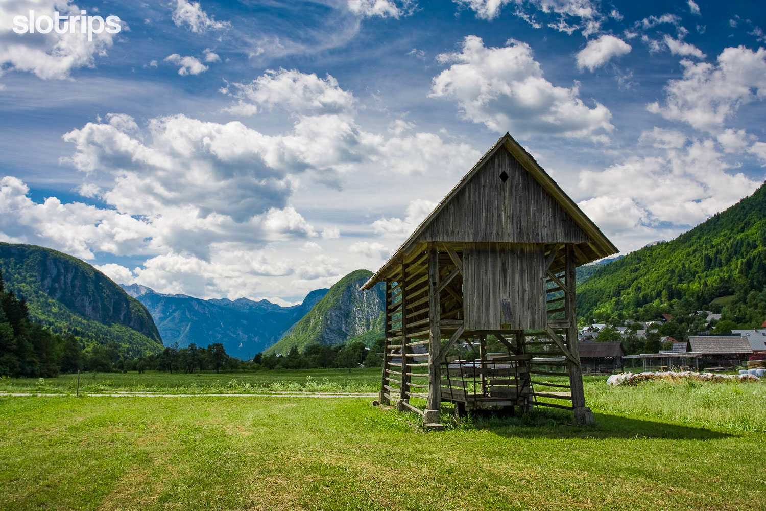 Hayrack in the Bohinj valley in Slovenia
