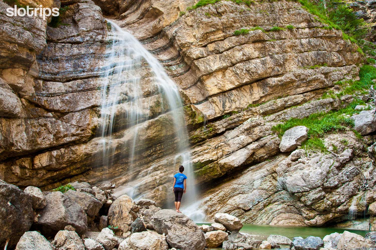 Hidden waterfall in the Soca valley in Slovenia