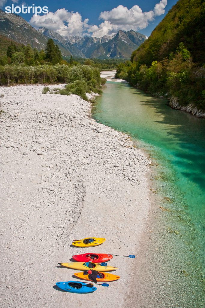 Kayaking on Soca river in Slovenia