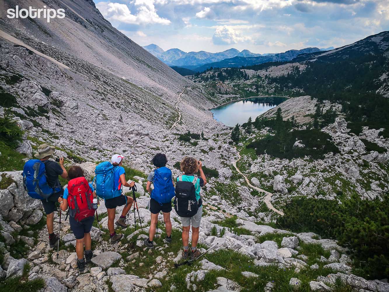 Hikers in the valley of Seven Triglav Lakes, Triglav National Park, Slovenia