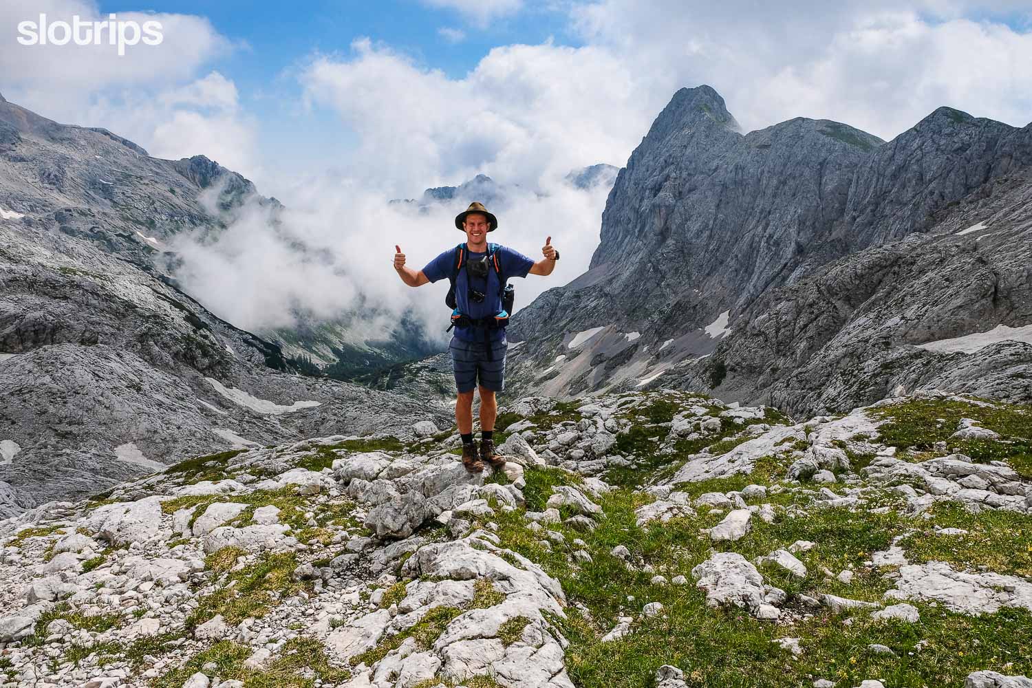 Hiker during a hiking trip in Slovenia, Julian Alps