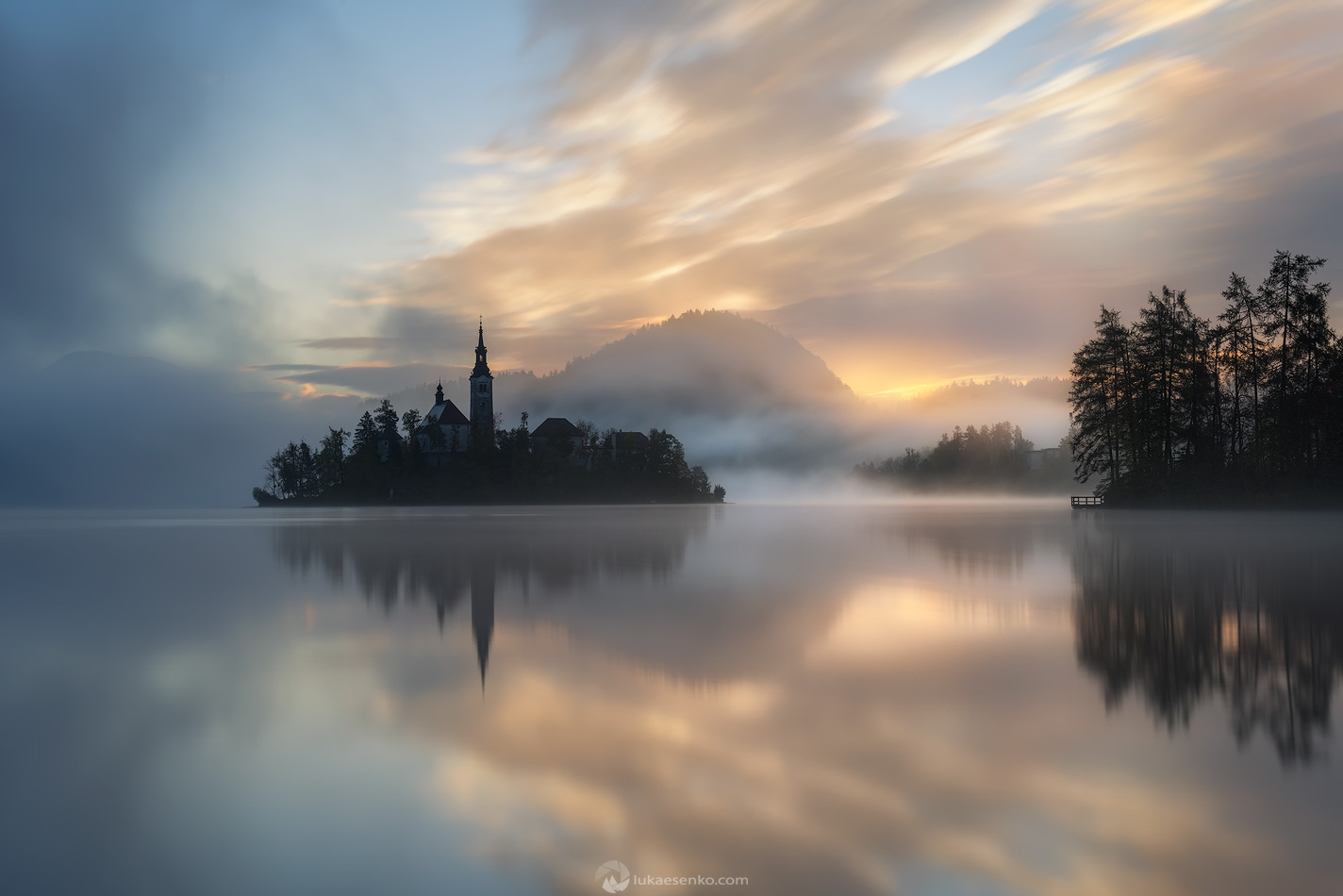 Best misty photo of Lake Bled at sunrise