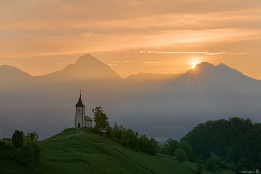 Sunrise at Jamnik church, one of the best photo locations in Slovenia