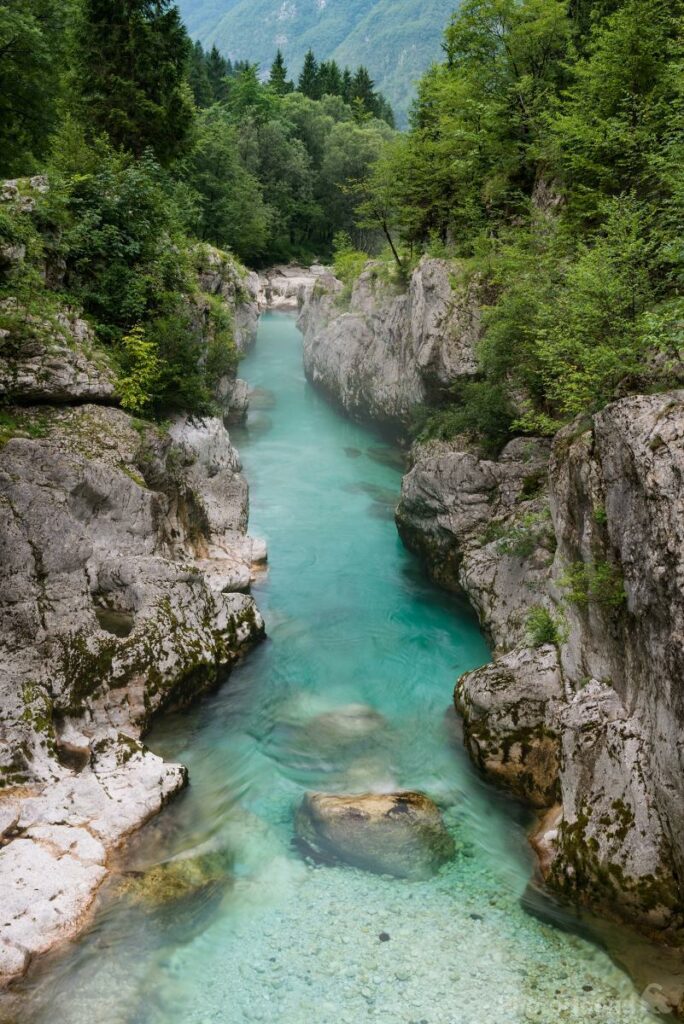 Popular swimming spot in the Soca valley, Great Soca Gorge, Slovenia