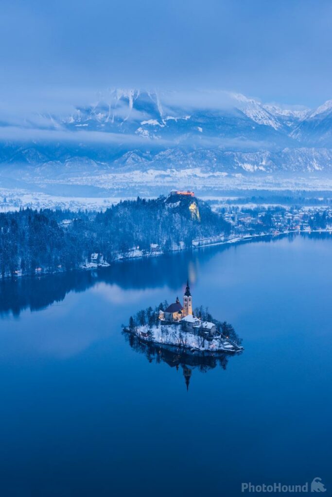 Winter view of Lake Bled from Mala Osojnica