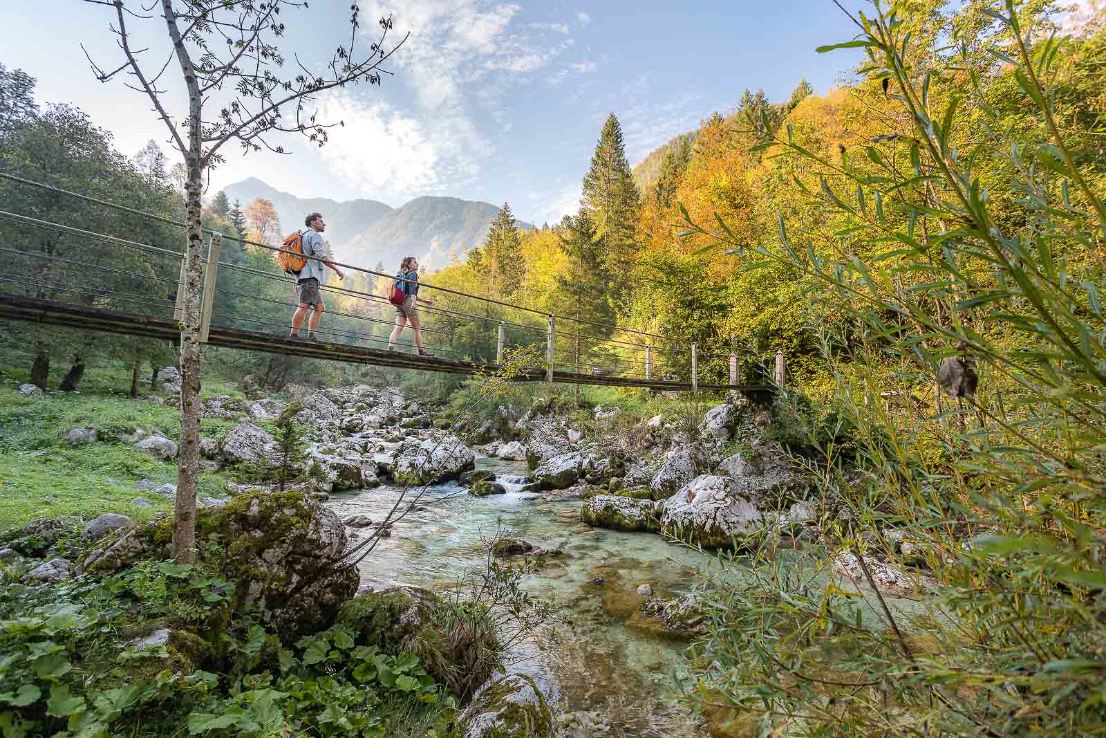 Hanging bridges in the Soca Valley when hiking along the Soca trail