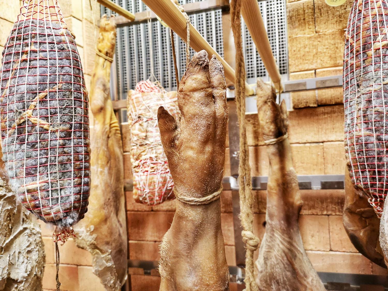 Dried meats in a cellar in Slovenia