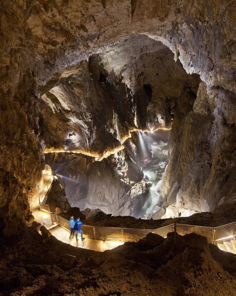 The Great Hall chamber in the Skocjan Caves in Karst region in Slovenia, the largest underground canyon in Europe