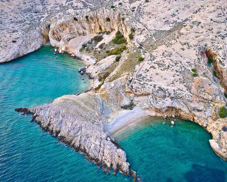 The rocky hidden beaches on Krk island in Croatia
