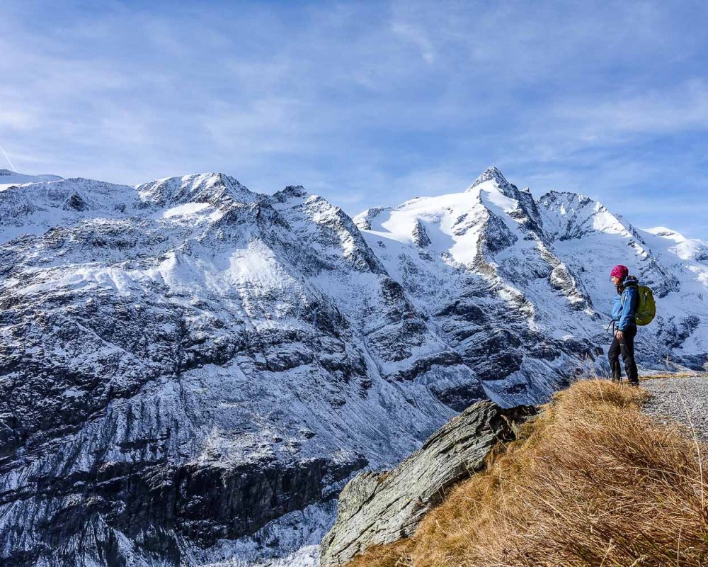 Hiker at the foot of Grossglockner in Austria