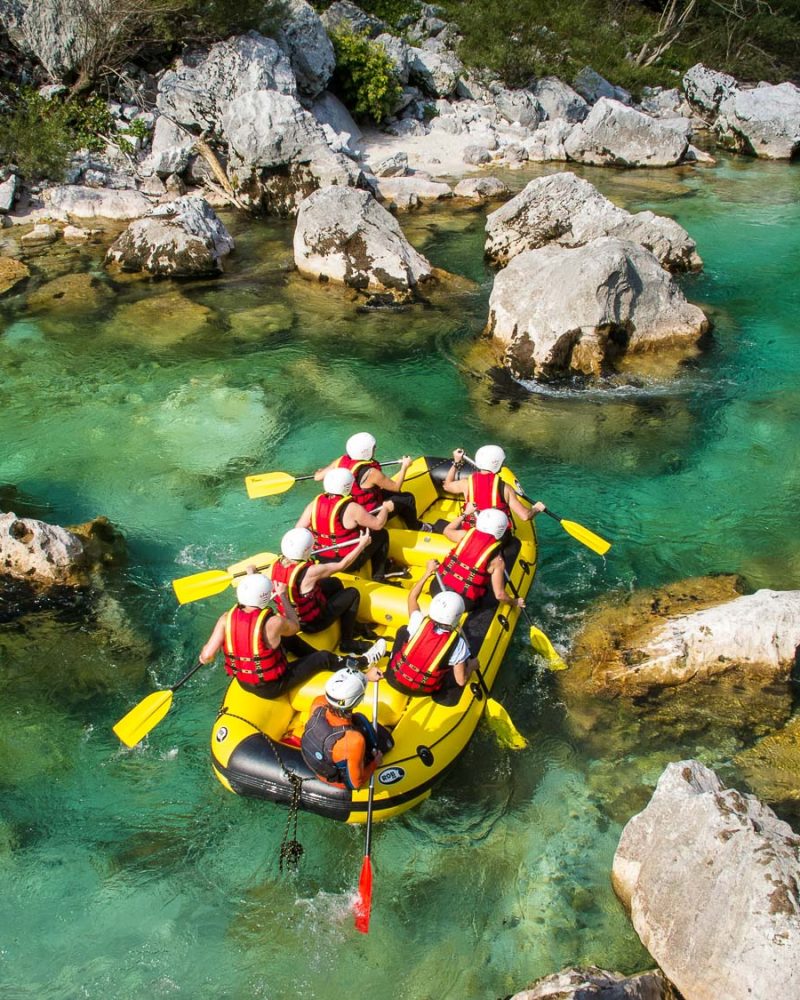 Rafting on the emerald Soca river in Slovenia