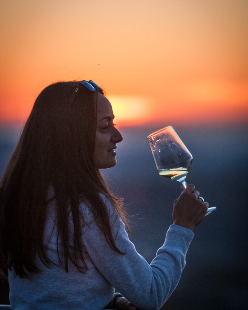 Drinking wine at sunset in Goriska Brda, Slovenia